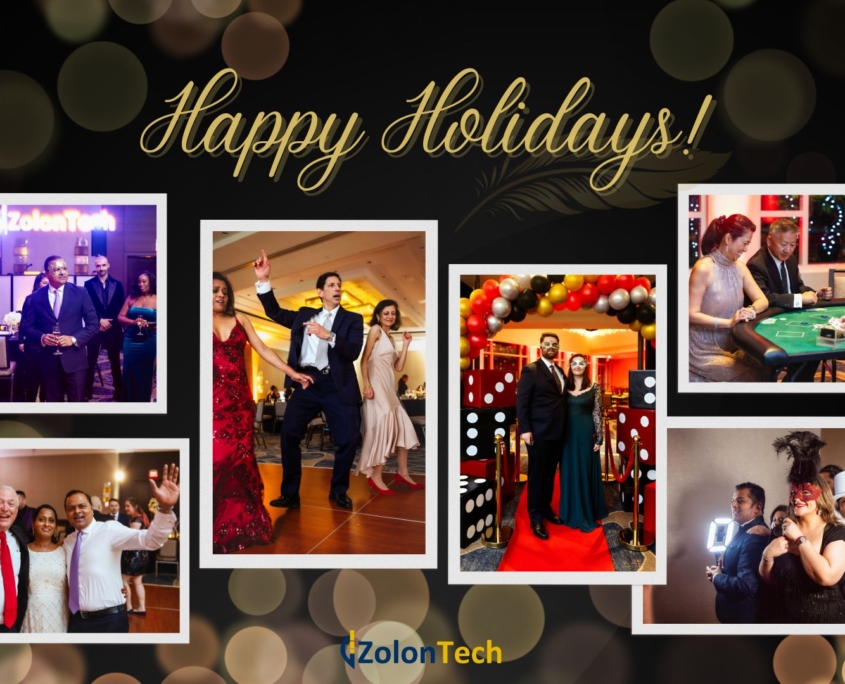 A collage of Zolon Holiday Party