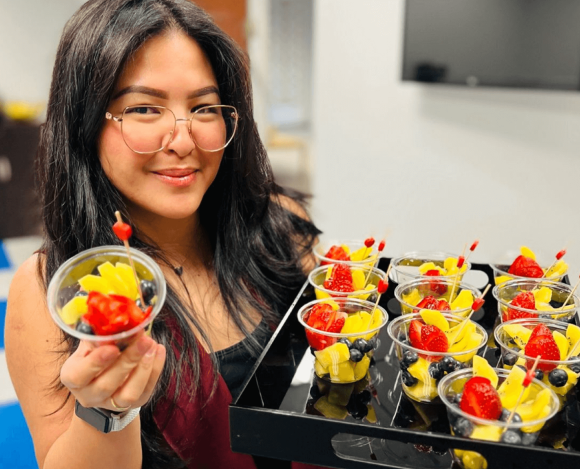 Allyza with fruit cup she made for Valentine's Day